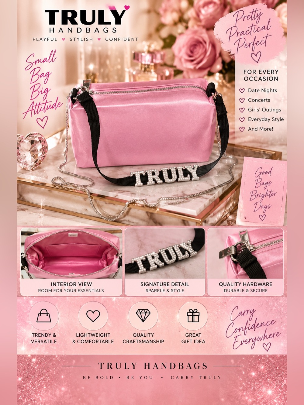 TRULY Pink Pearl-Accent Crossbody Bag